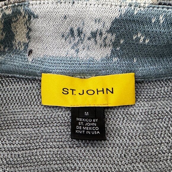 St John Womens Sweater Blue/Gray Abstract Pattern Zipper Wool Blend Knit Med. - Picture 5 of 7